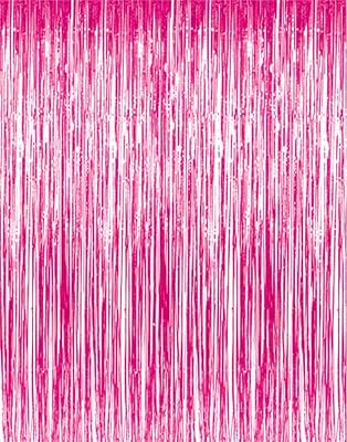 Metallic Hot Pink Foil Fringe Curtains 3 Feet X 8 Feet Pkg12