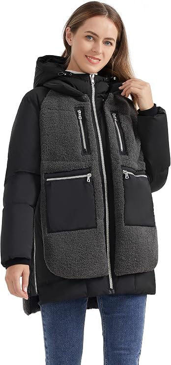 Orolay Women's Thickened Winter Down Coat Windproof Hooded Puffer Jacket with 6 Pockets