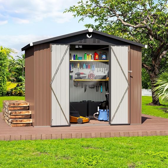 Metal Storage Shed, 8x6 Outdoor Storage Building,Large Backyard Garden Shed with Locking Door,Waterproof Outside Storage Shed with Lockable Doors