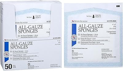 Henry Schein Premium 100% Cotton All-Gauze Sponge 4x4 8 Ply Sterile Square for Wound Care & Home First Aid Kits - 50Box