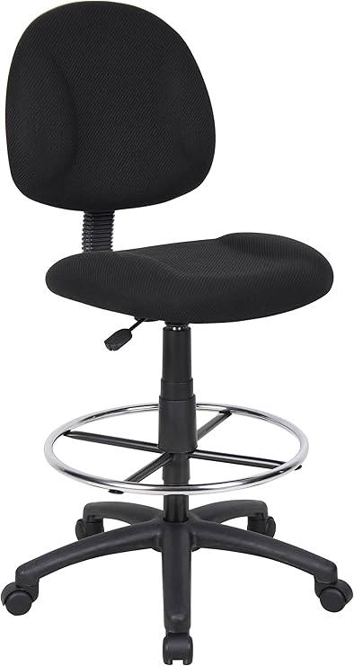Boss Office Products B1615-BK Ergonomic Works Drafting Chair Without Arms in Black, Mid-Back