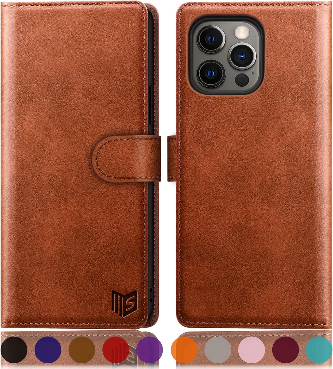 SUANPOT for iPhone 13 Pro Max 6.7 5G with RFID Blocking Wallet case Credit Card Holder,Flip Book PU Leather Phone case Shockproof Cover Cellphone Women Men for Apple 13 Promax case Wallet Light Brown