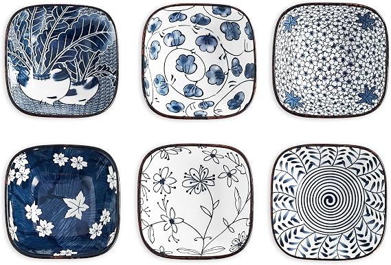 Japanese Style Ceramic Dipping Bowl,3.3'' Small Soy Sauce Dish for Condiments,Blue and White Small Bowl for Ketchup Stackable Side Dish Ramekins- Set of 6 (3.3 inch)