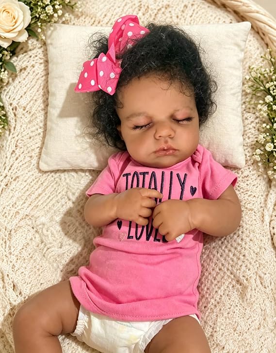 Anano Black Reborn Baby Dolls,20 Inch Realistic Full Body Newborn Baby Girl