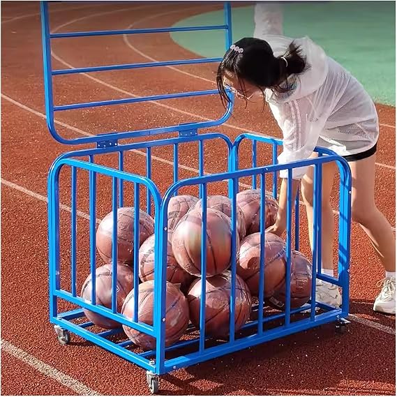 Sports Ball Storage Stand Lockable Ball Storage Cart with Wheels, Heavy Duty Rolling Sports Equipment Organizer Stackable Ball Cage with Lid, Metal Basketballs Footballs