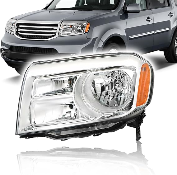 Driver Side Headlights Assembly Halogen Replacement for Honda Pilot 2012-2015 Housing Chrome Lamp LH 1PC 33150-SZA-A11