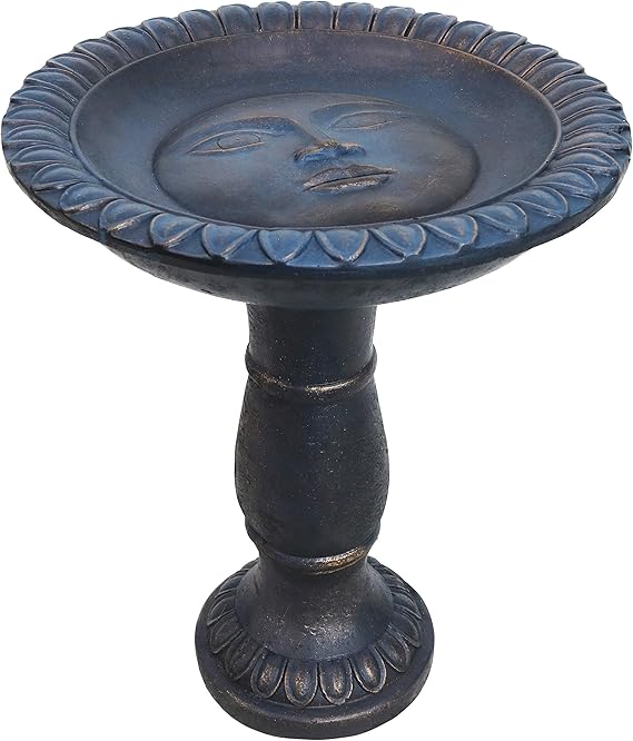 Sunnydaze Concrete Bird Bath with Textured Surface, 26 H, Patina Blue | Durable Glass Fiber Reinforced Concrete, 12 Gal Water Capacity, Stone Bird Bath for Outside, Cement Bird Bath for Outdoors