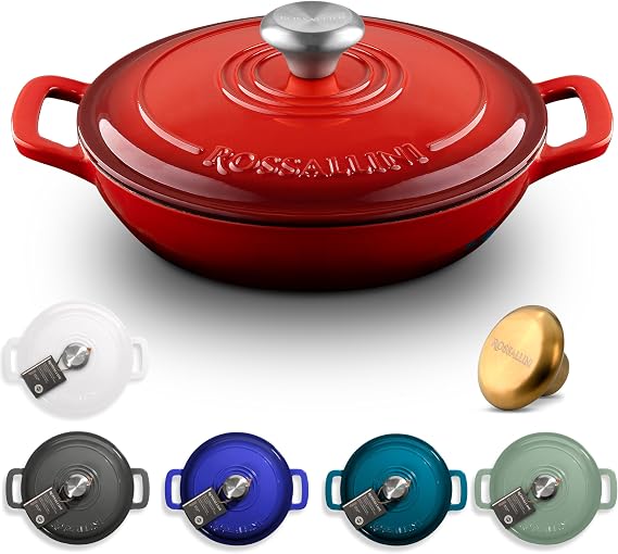 Rossallini Enameled Cast Iron Braiser with Lid, 2.25 Qt, Red