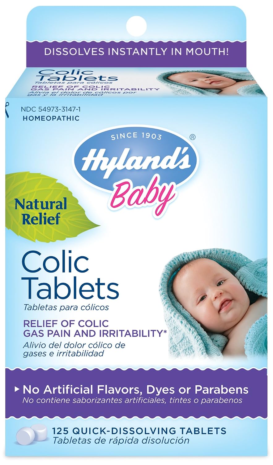 Hyland’s Baby Colic Tablets, Natural Relief of Colic Gas Pain and Irritability, 125 Count