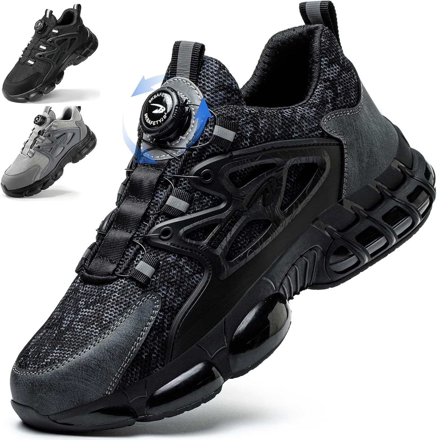 Safety Trainers, Steel Toe Cap Trainers for Men Women, Lightweight Breathable Safety Shoes Non Slip Cushioning Work Trainers Shoes with Swivel Buckle Shoelaces