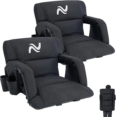 NAIZEA 2 Pack Wide Stadium Seats with Back Support, Bleacher Seats with Backs and Cushion, Portable Bleacher Chairs, 6 Reclining Positions, Stadium Chair for Outdoor Sport Events