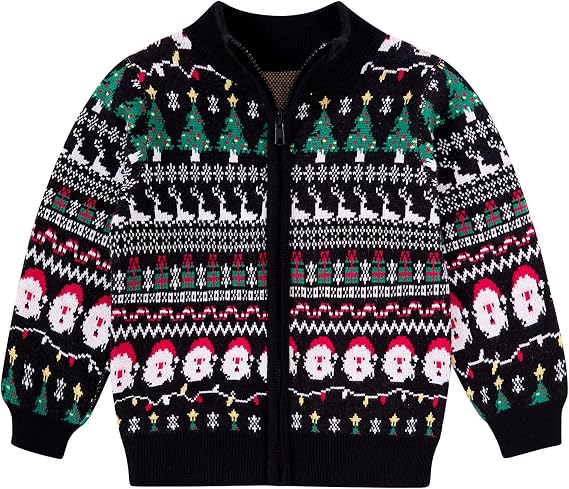 Toddler Boys Christmas Sweater Kids Knitted Cardigan Zipper Outfit Top 2-6T