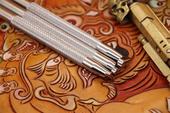 Leather Stamps Tools 304 Stainless Steel Carving Stamping Stamps Beveler LeatherCraft Punch Tool (Full Set, 3pcs (S+M+L))