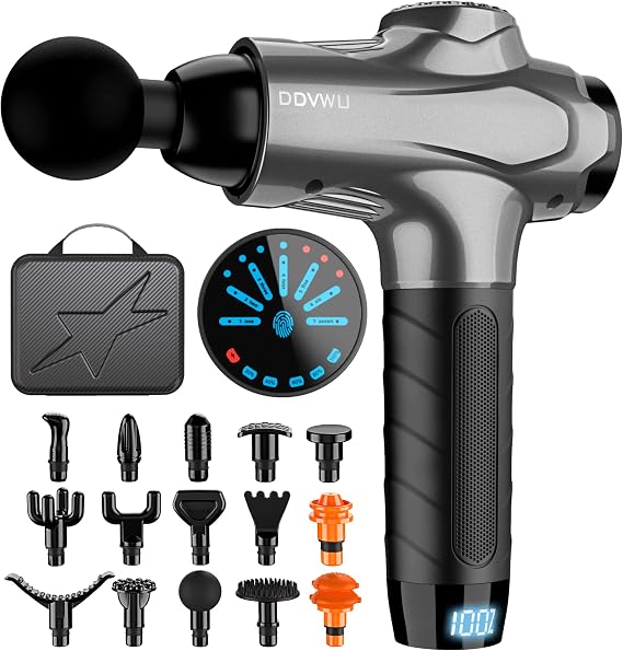 Massage Gun, Electric Massager, Muscle Massage Gun with 15 Massage Heads, Hand Massager for Neck, Shoulder, Depths, H2-Gray2