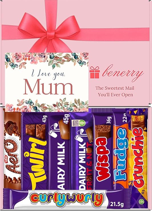 Benerry Chocolate Gift Box Hamper - 8 Treats for Mum - Thoughtful Dairy Milk Style Sweet Box of Chocolates