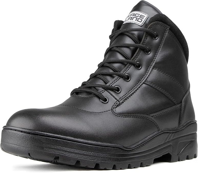 Savage Island Black Full Leather Combat Boots Mid Height Side Zip