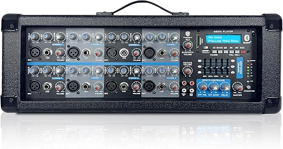 Proreck MX18 8-Channel 2400w Professional Audio Mixer with USB Interface, Bluetooth, Effect Controller, and 15V Phantom Power.Ideal for Studio Recording, Live Performances, DJs, Bands, Party, Wedding