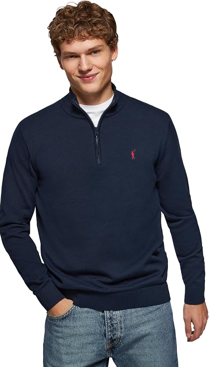 Polo Club Men's Basic Pullover with Zip - 100% Cotton Pullover Zip Long Sleeve Sweat