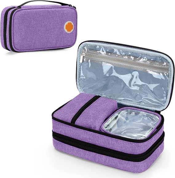CURMIO Insulated Insulin Cooler Travel Case, Diabetic Supplies Bag, Purple | Insulin Pen Cooler Case Without Ice Packs, Compact Size for Daily Life and Trips, for Glucose Monitor, Insulin Syringes