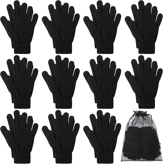 Cooraby 12 Pairs Winter Magic Gloves Stretchy Warm Knit Gloves with Mesh Storage Bag for Men or Women