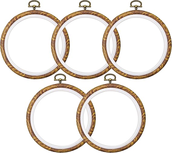 5PCS Embroidery Hoops 5 Inch, Imitated Wood Round Cross Stitch Hoops