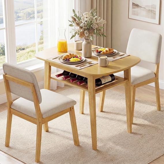GIANTEX Dining Table Set for 2 w/Rubber Wood Frame, Padded Seat & Backrest