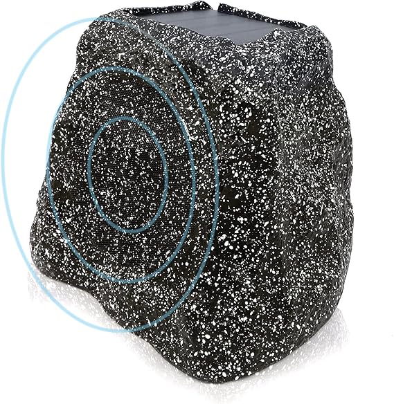 Herdio 8" Rock Speakers Outdoor IPX7 Waterproof Bluetooth Wireless Solar Powered Max 120 Watt with Rechargeable Battery for Garden Patio Deck Pool Backyard(Single Gray)
