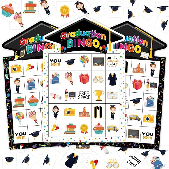 Graduation Bingo Games Cards Congrats Grad Game for 24 Players Class of 2026 Family Bingo for Boys Girls Kids Adults Classroom Activities Kindergarten Preschool High School College Party Supplies