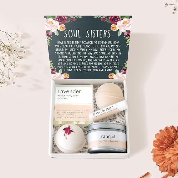 Dear Ava Spa Gifts for Women - Organic Self Care luxury Anti Stress Relaxing Bath and Body Kit Set Basket Box for Her with Heartfelt Card - Gift for Soul Sister