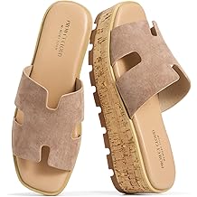 Project Cloud 100% Genuine Leather Wedge Platform Sandals Women Footwear - Memory Foam Insole and Non-Slip Platform Slides for Women - Lightweight Womens Sandals (MILA,SANSUE,7.5M)