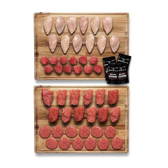 Rastelli's Grilling Meat Pack: Wagyu Burgers, Sirloin Steaks, Filet Mignon Medallions, Chicken Breasts, (48 count), 13 lbs. Total
