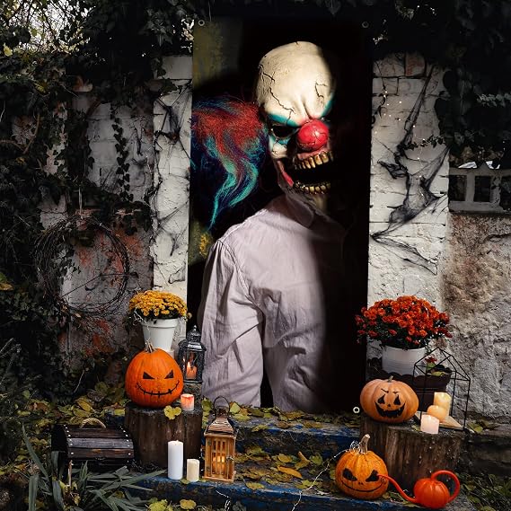 Tranqun Halloween Clown Decorations Scary Ghost Door Cover 79 x 35 Inches Creepy Window Decals Garage Door Backdrop Wallpaper Sticker for Halloween Party Favors Home Decor(Clown)
