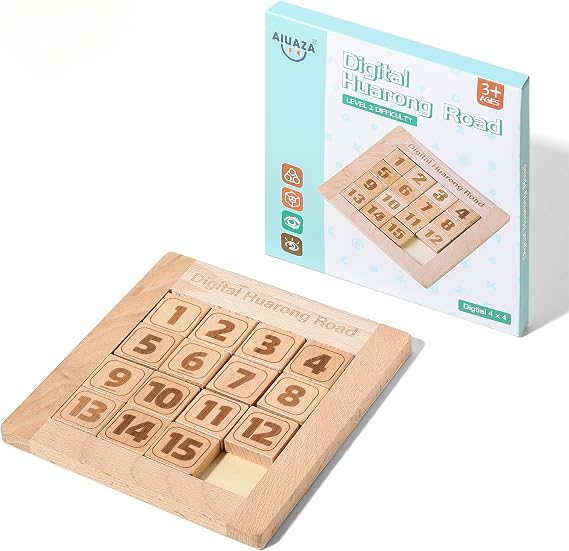 AIUAZA Wooden Number Sliding Puzzle,Brain Teasers Toy Tangram Slide Puzzle Game,Sequential Puzzles Board Game,Educational Toys for Kids and Adults (1-15 Medium Size)