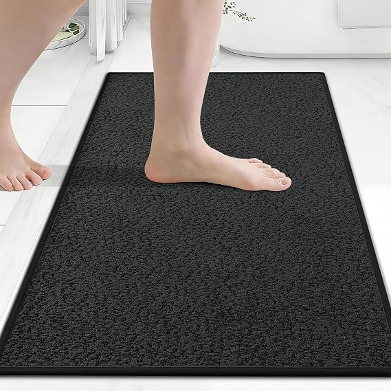 Homaxy Thin Black Bathroom Rug Bath Mat 16x24 Inch