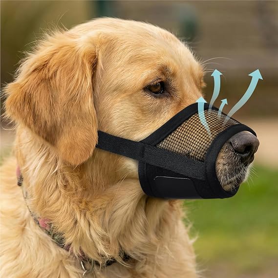 Evollax Dog Muzzle for Large Dogs Breathable Air Mesh Muzzle for Large Sized Dog | Adjustable Mussels for Dogs Grooming | Muzzles to Prevent Biting Barking Chewing | Allows Panting and Drinking