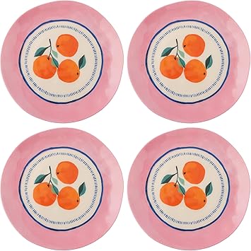 Karma, 8.75 inches Melamine Salad Plates Set of 4, Reusable Dishwasher Safe Plates for Outdoor and Indoor, Oranges