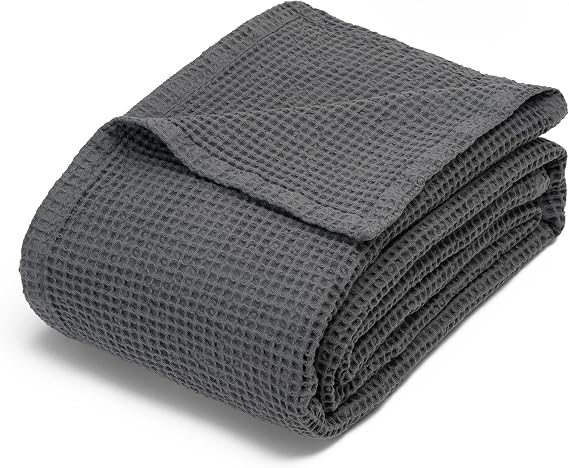 King Size Waffle Blanket - 100% Organic Cotton, GOTS Certified, Premium, Lightweight, Breathable & All Natural Organic Cotton King Size Blanket - 108x92 (Gray - King)