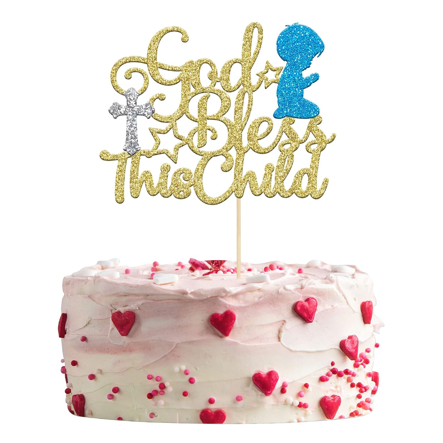 Gyufise 1 Pack God Bless This Child Cake Topper Glitter First Communion God Bless Boy Cake Pick Decorations for Baptism Baby Shower Birthday Christmas Party Decorations Supplies