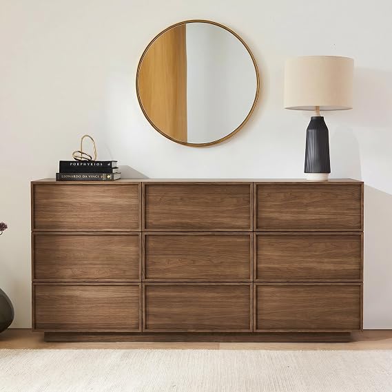 9 Drawer Dresser for Bedroom, 59.1" Wide Double Chest of Drawers with Storage, Wood Dresser TV Stand, Modern Closet Store Organizer for Living Room, Hallway, Nursery, Walnut