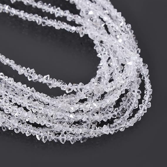 Herkimer Diamond Quartz Beads, Uncut Diamond Raw Rough Beads, 3x4 mm Herkimer Diamond Nuggets, 16" Loose Diamond Gems Valley