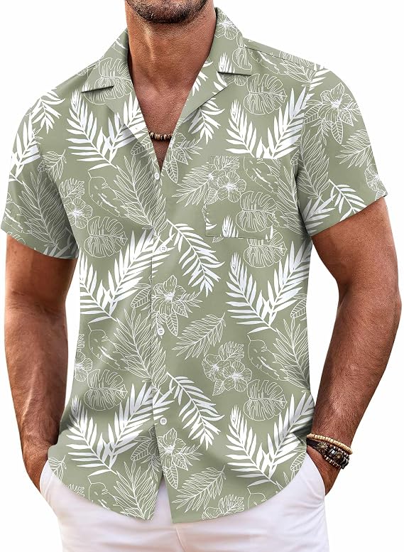 COOFANDY Mens Hawaiian Shirt Short Sleeve Floral Button Down Shirts Tropical Summer Beach Shirts Camp Collar Shirt