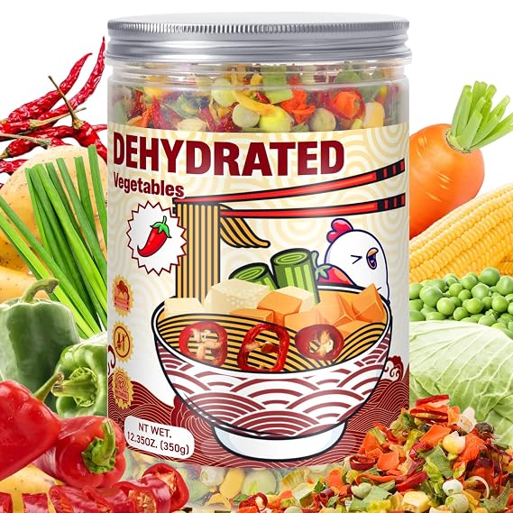 Dried Ramen Toppings Dehydrated Vegetables - Mixed Green & Red Bell Peppers | 9 Mixed Vegetables,12.35oz Natural Dried Veggie Flakes for Ramen Noodles, Camping Food Emergency Supply, Soups, Vegan