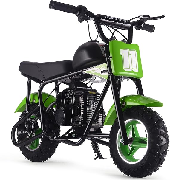 MotoTec 49cc Mini Dirt Bike, Gas Powered 2-Stroke Engine, 11-Inch Knobby Tires, Black and Green
