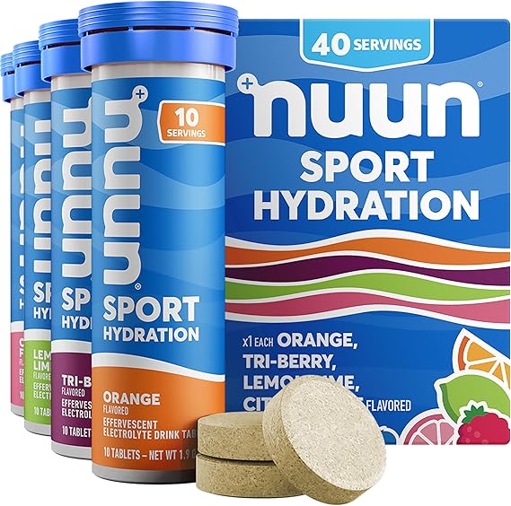 Nuun Sport Electrolyte Tablets with Magnesium, Calcium, Potassium, Chloride & Sodium, Gluten Free & Vegan, Mixed Flavors, 4 Pack 40 Servings Total