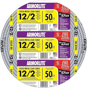 Southwire 68580052 50-Foot 12-Gauge 2-Conductor Type MC Cable Aluminum