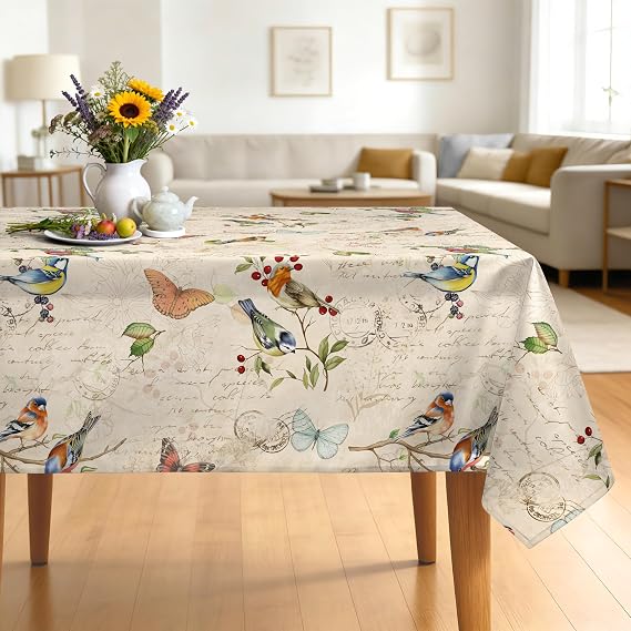 Bird Branch Tablecloth 60 x 104 Inch Rectangular, Vintage Style