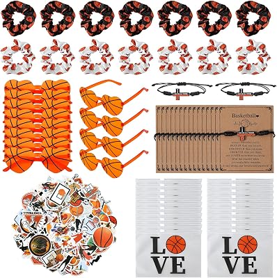 150 Pcs20 Sets Basketball Senior Night Gifts for Girls - Basketball Team Gifts for Girls with Scrunchies Makeup Bags Sunglasses Bracelets Stickers Sport Party Favors Birthday Party Supplies