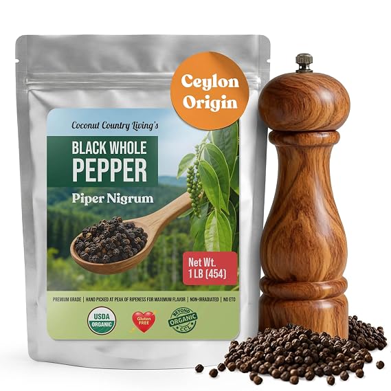 Organic Whole Black Peppercorns for Grinder Refill, 16 oz - Bold Flavor