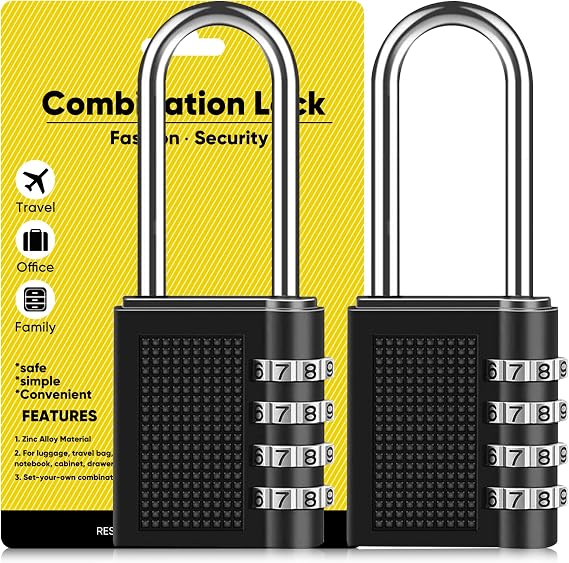 2 Pack Combination Padlock Long Pad Lock Code Combo Padlocks