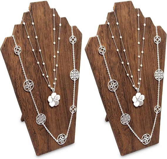 Ikee Design 2 Pcs Lightweight Wooden Necklace Display Bust Easel Jewelry Display for Shows, Necklace Stand, Brown Color, 8.3 W x 4.3 D x 13 H in